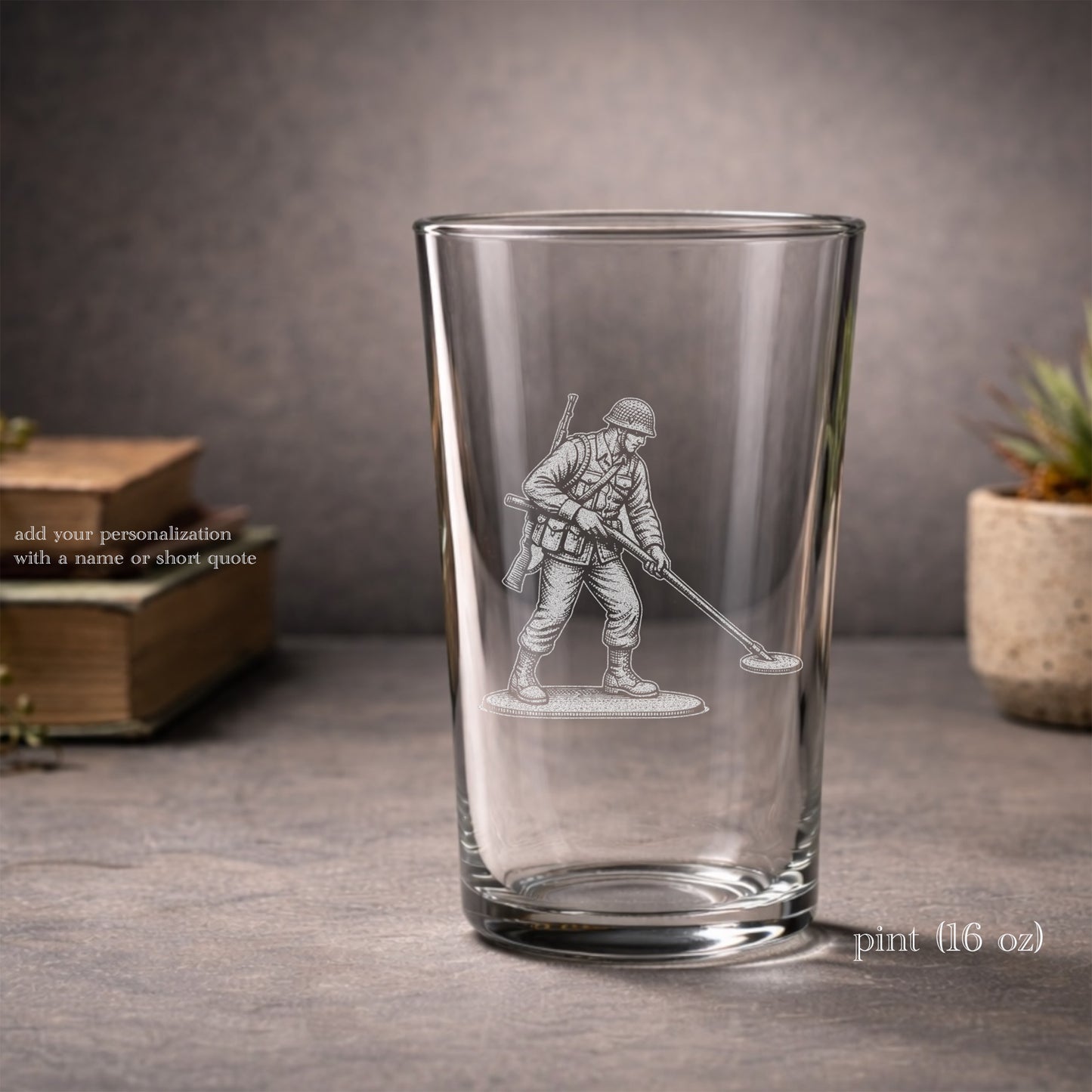 Toy Soldier Minesweeper Glass | Personalized Military Gift - Engraved Whiskey Wine Beer Drinkware