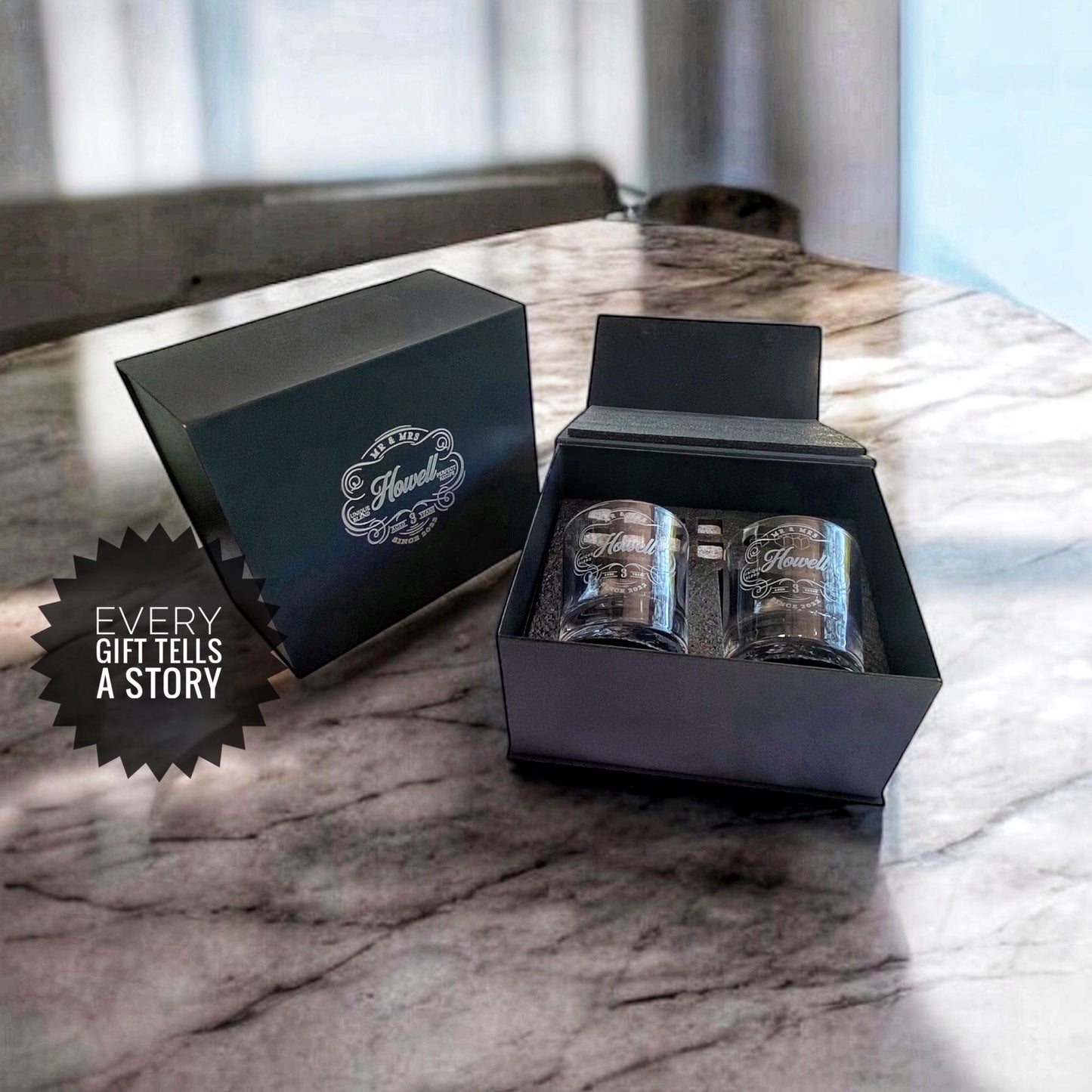 Modern Rustic Glass Crystal Anniversary Gift, Mr. Mrs. rocks glass set, 3rd anniversary, Wedding Gift, Bridal Party