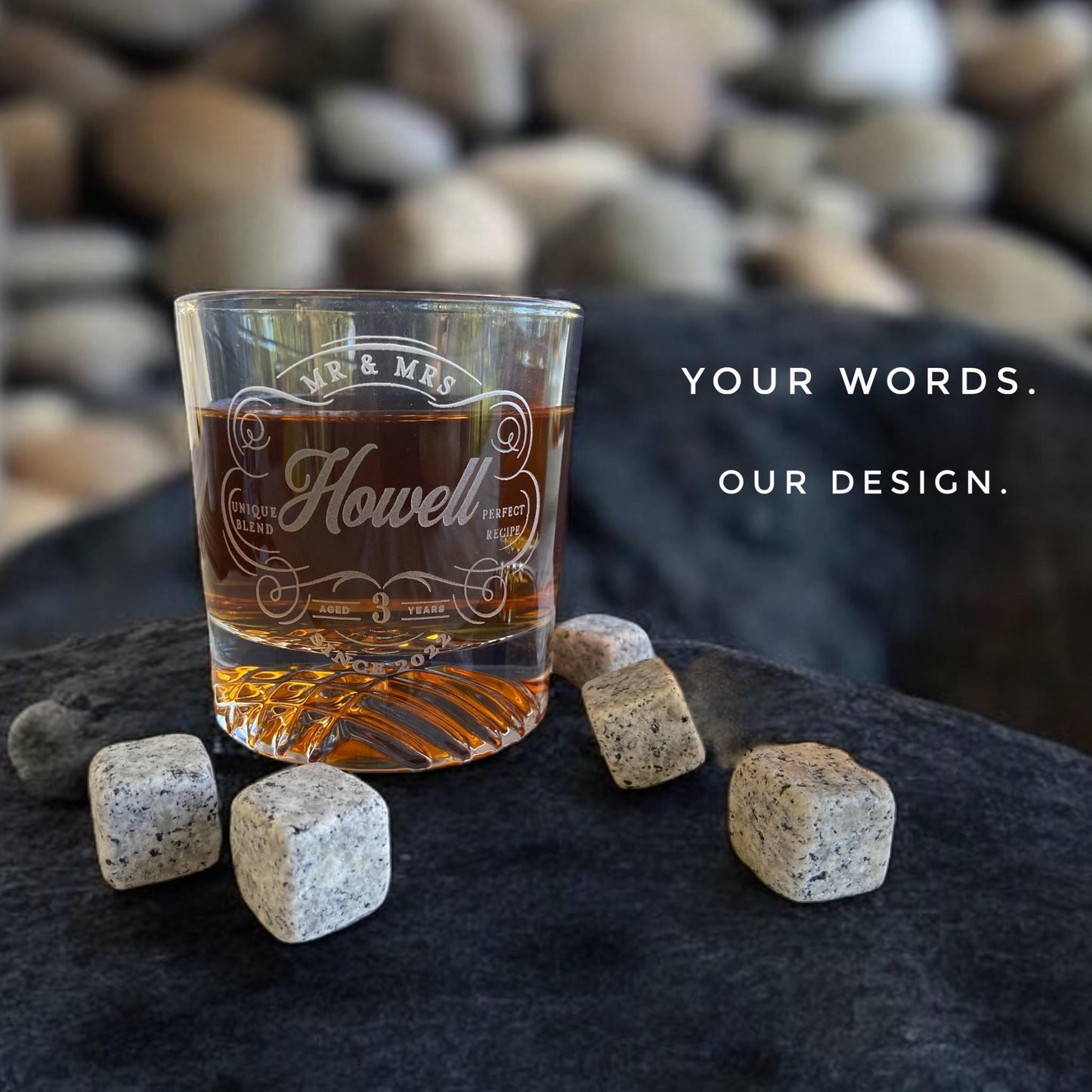 Modern Rustic Glass Crystal Anniversary Gift, Mr. Mrs. rocks glass set, 3rd anniversary, Wedding Gift, Bridal Party