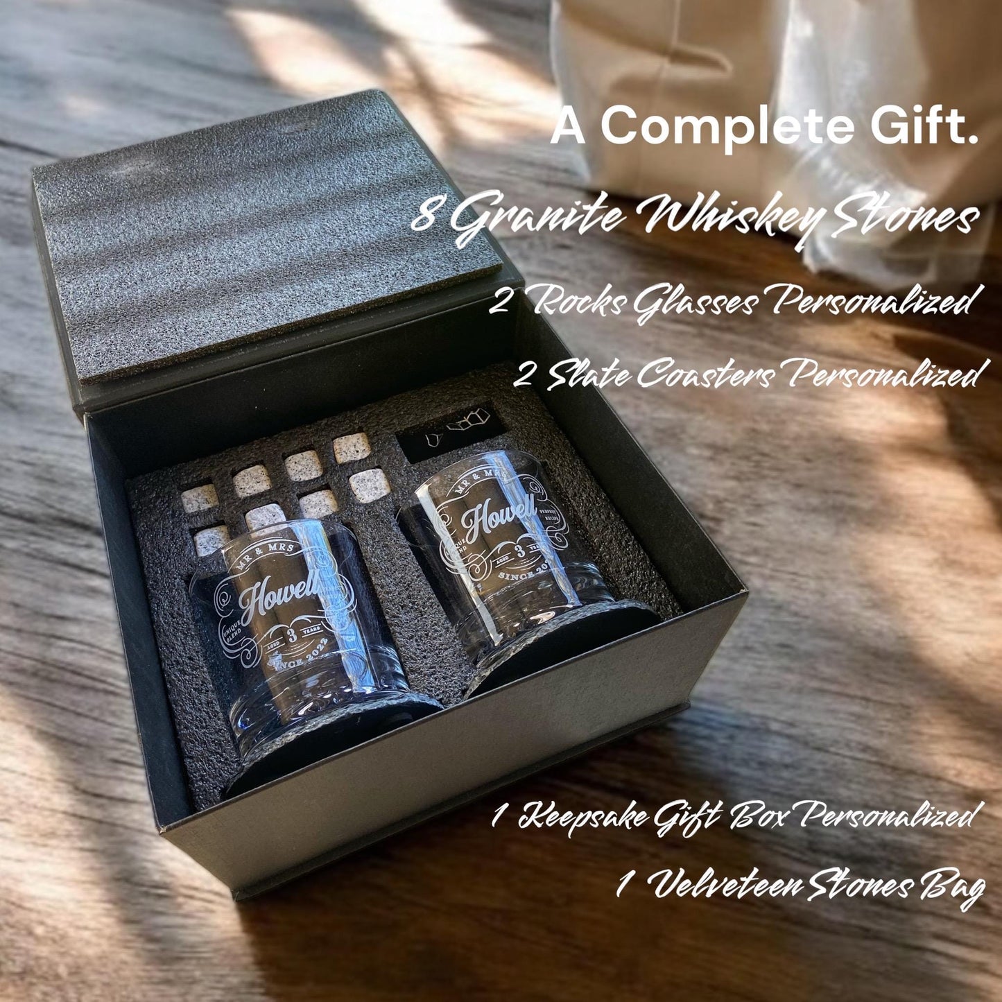 Modern Rustic Glass Crystal Anniversary Gift, Mr. Mrs. rocks glass set, 3rd anniversary, Wedding Gift, Bridal Party