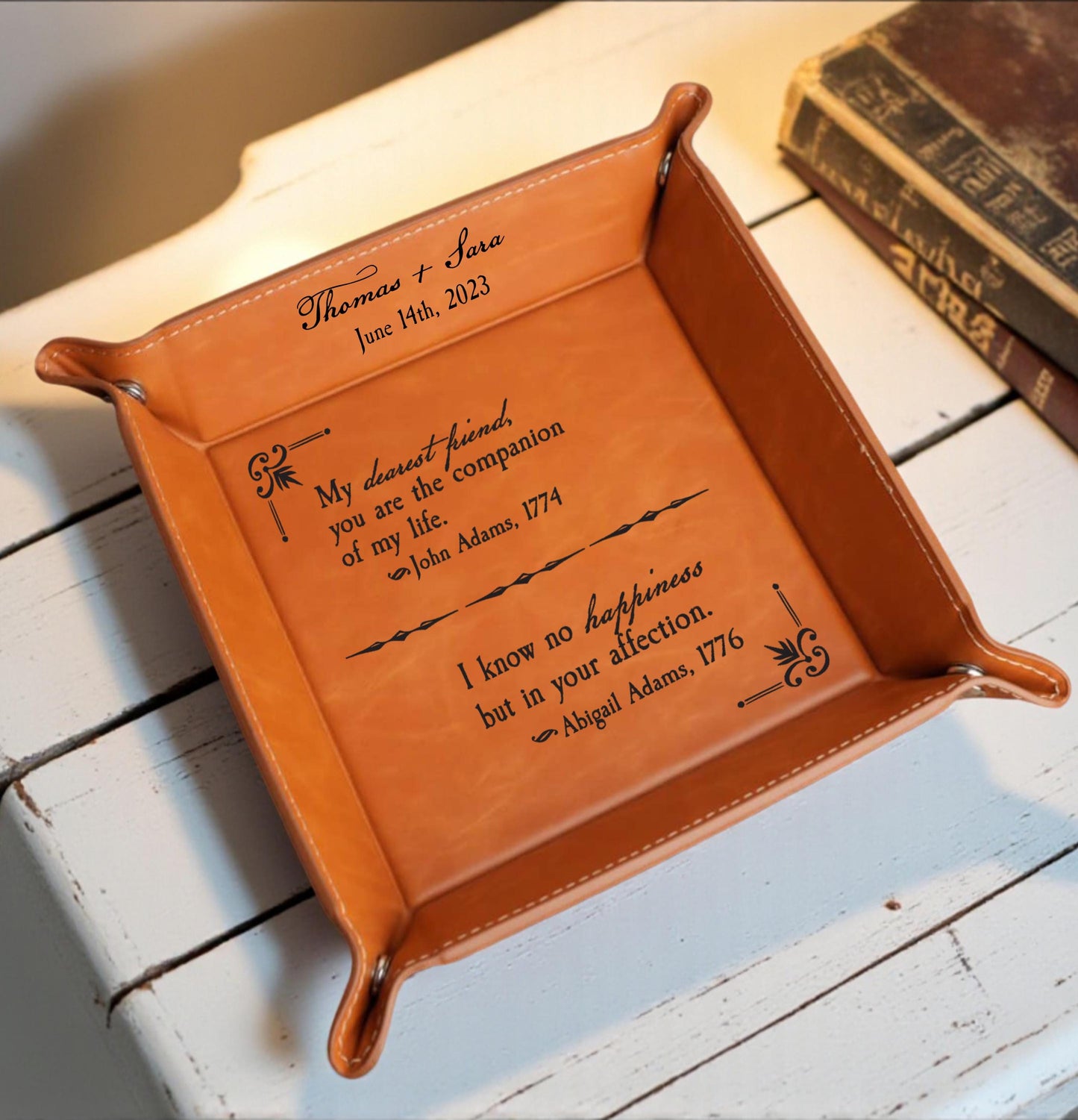 3rd Anniversary Gift Leather | John & Abigail Adams Love Letter Personalized Leather Valet Tray Anniversary Gift Third Anniversary Gift