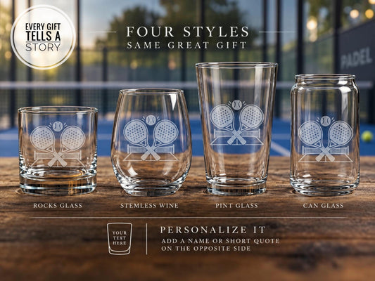 Padel Glasses | Custom Racket Sport Gift, Engraved Whiskey Wine Beer Tea Drinkware for Coaches, Prizes and Padel Lovers