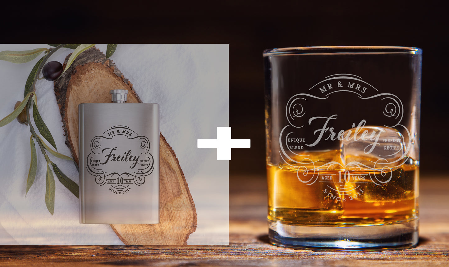 Personalized Anniversary Flask and Glasses