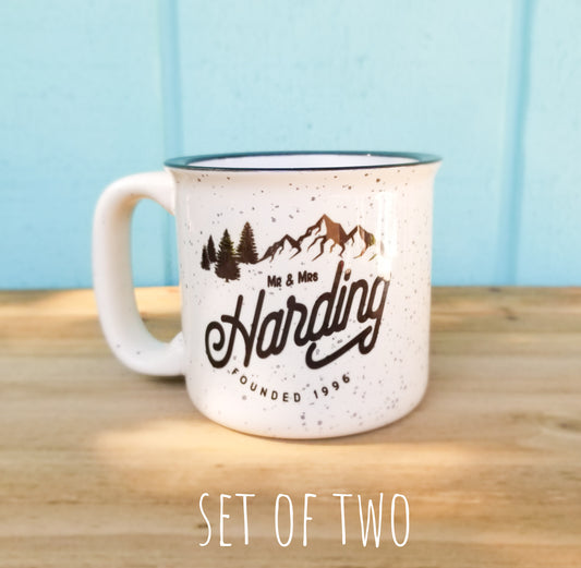 Set of Personalized Camp-Style Porcelain Mugs