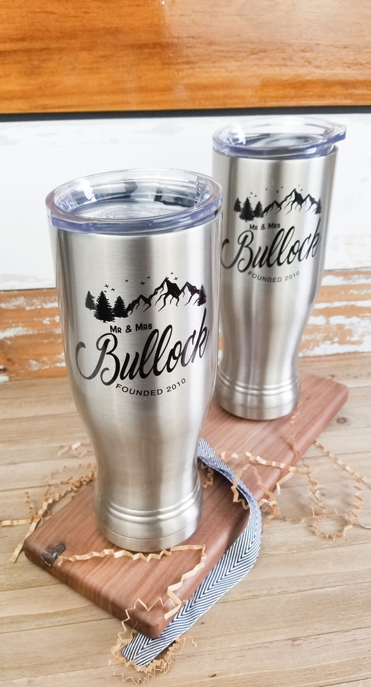 Personalized Couples Gift, 20oz Pilsners in Stainless Steel