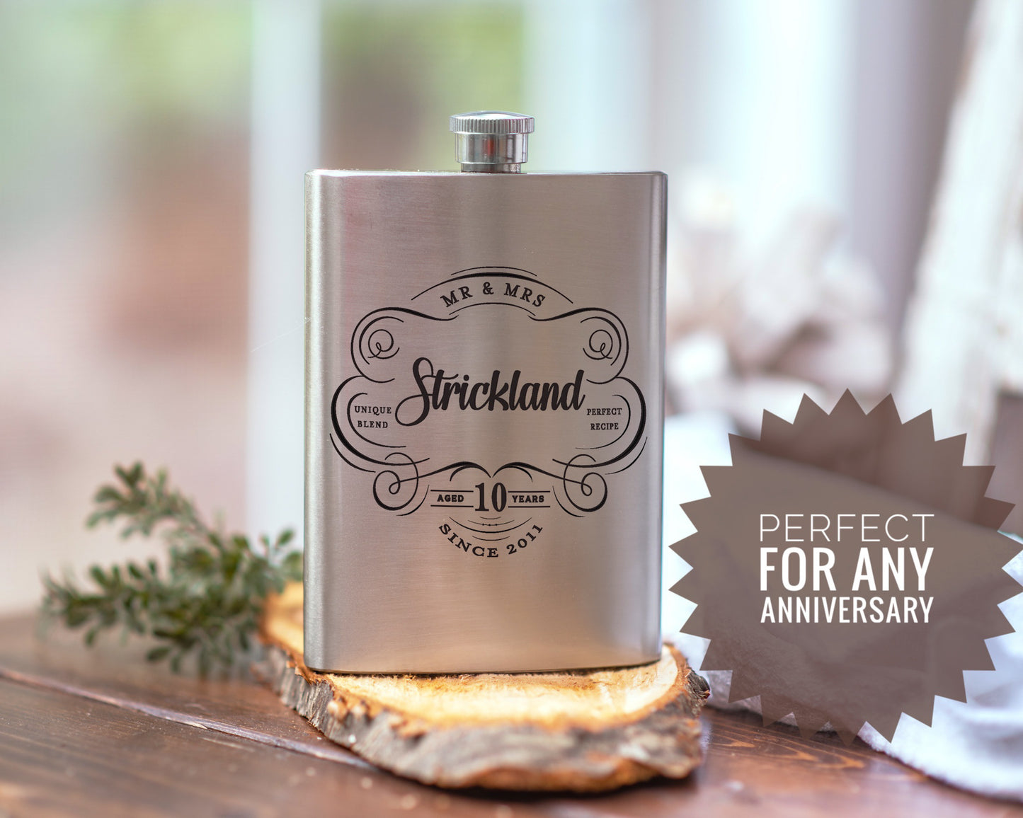 Personalized Anniversary Flask and Glasses