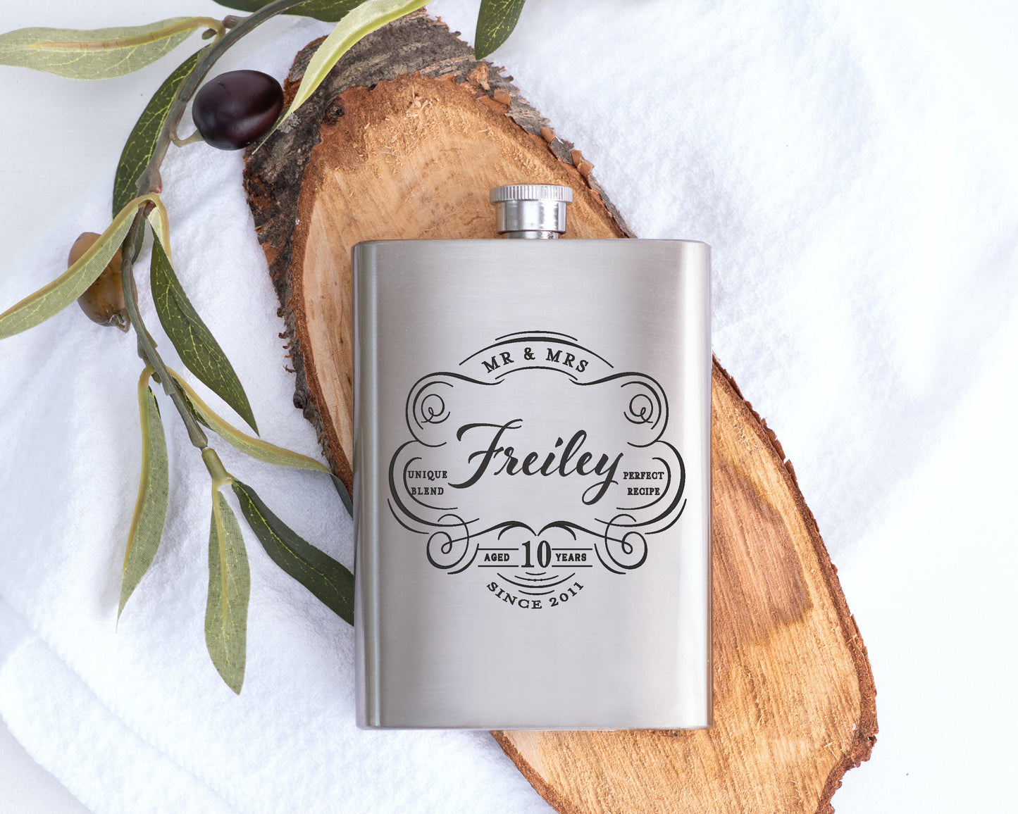 Personalized Anniversary Flask and Glasses