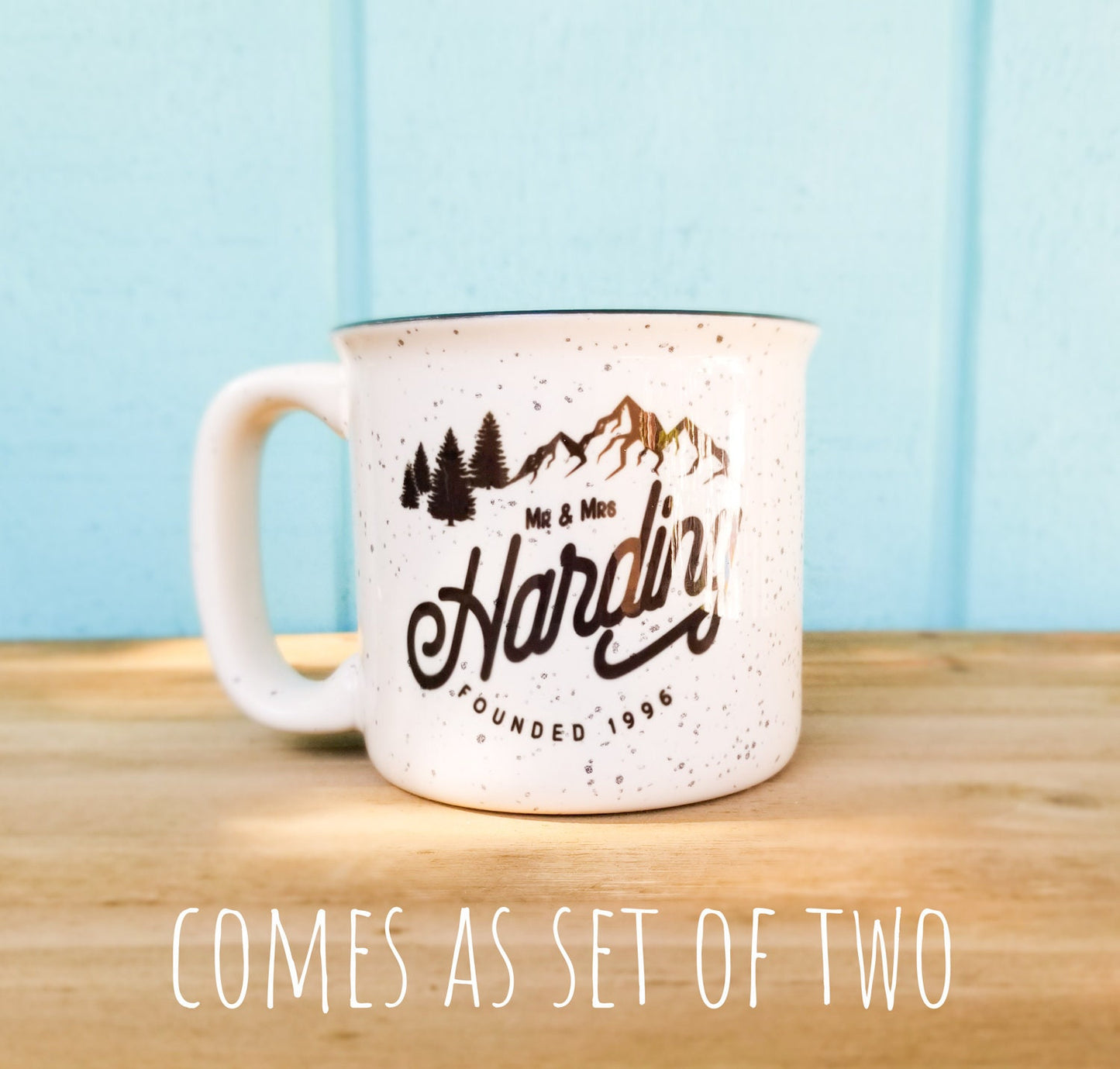 Wedding Gift Lodge Mugs, Ceramic Couples Camp Mugs, Anniversary Gift Lodge Mug Set, Personalized Wedding Gift