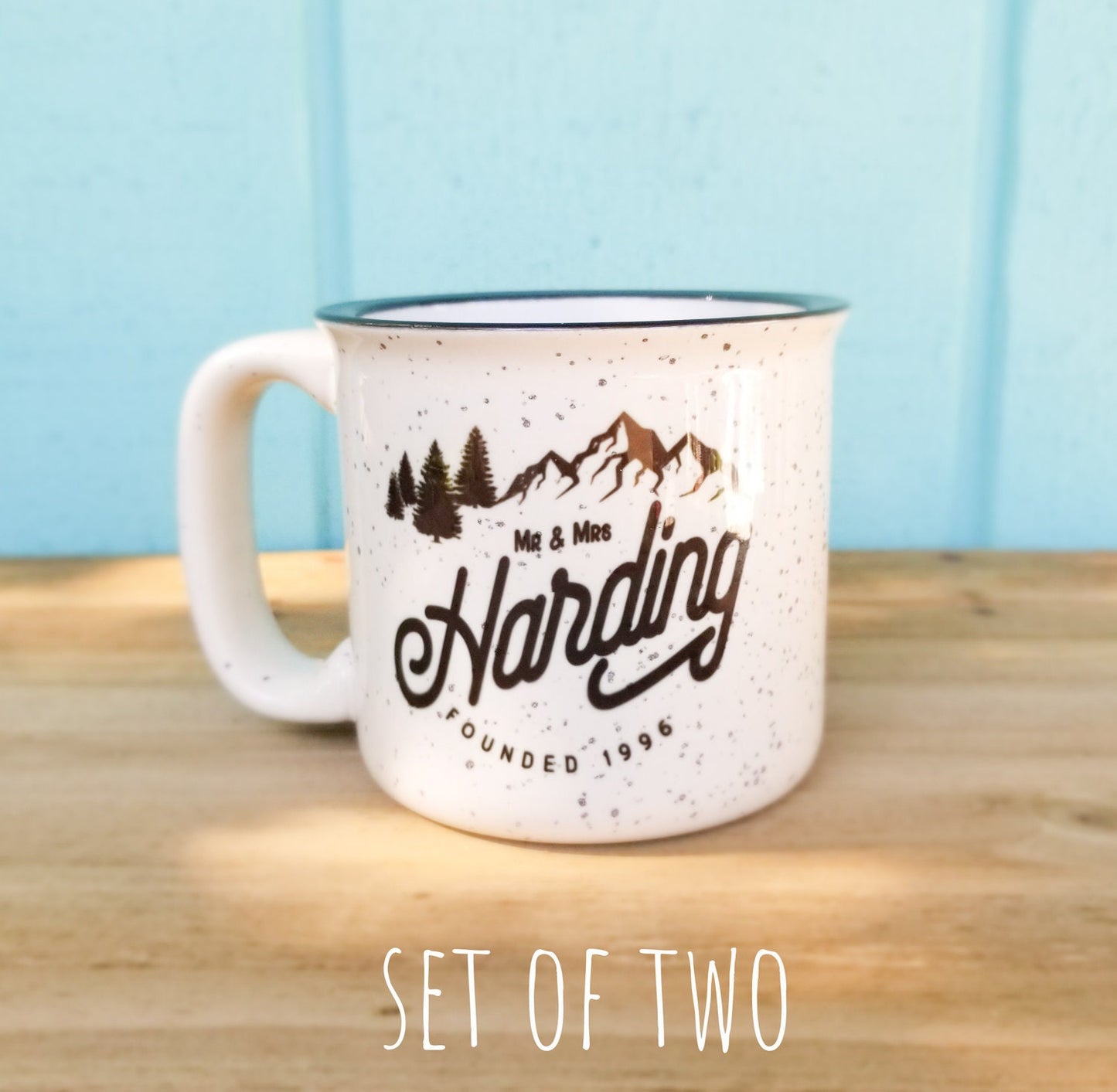 Wedding Gift Lodge Mugs, Ceramic Couples Camp Mugs, Anniversary Gift Lodge Mug Set, Personalized Wedding Gift