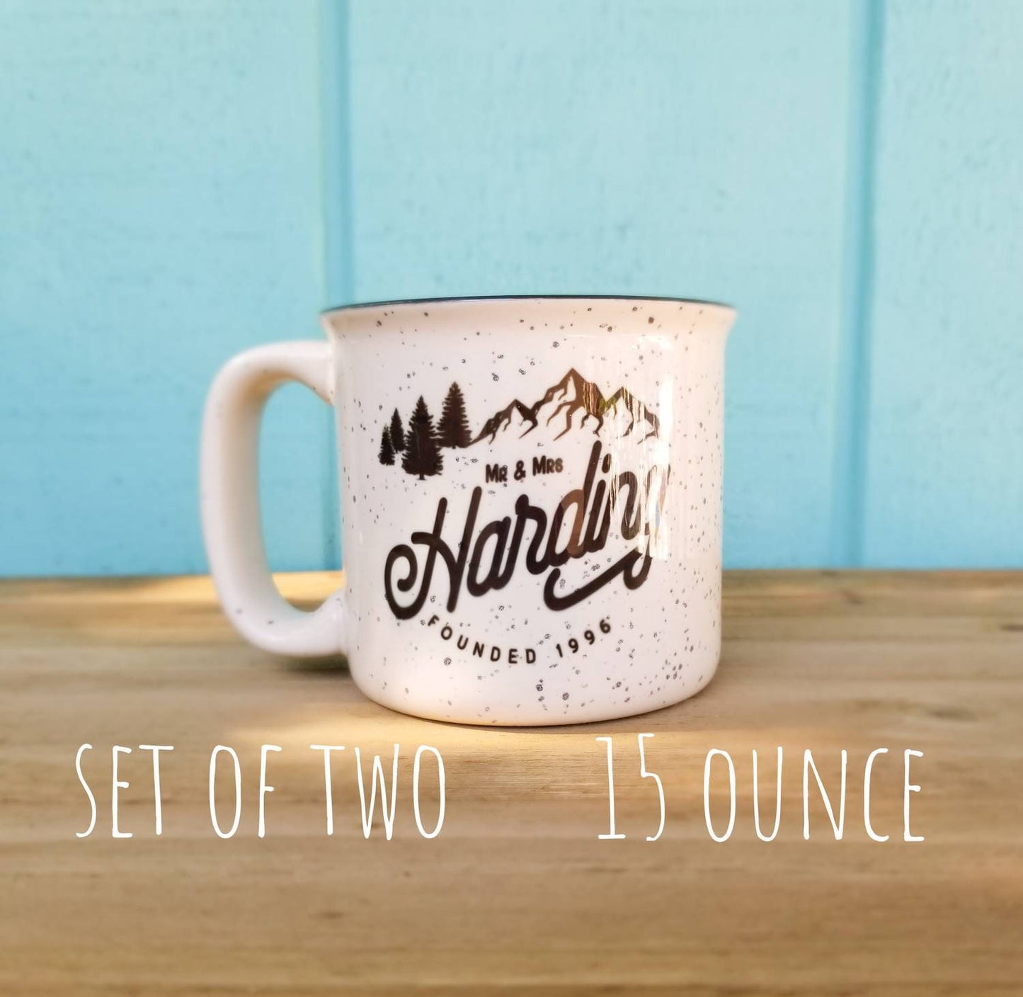 Wedding Gift Lodge Mugs, Ceramic Couples Camp Mugs, Anniversary Gift Lodge Mug Set, Personalized Wedding Gift