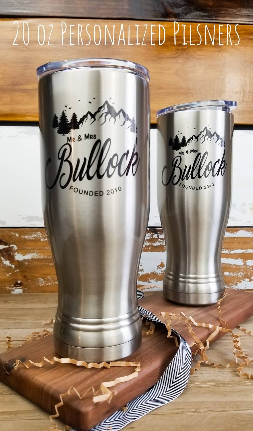Anniversary Gift For Couples, Personalized SS Pilsner Set, Tin Anniversary gift, 10th Anniversary Gift