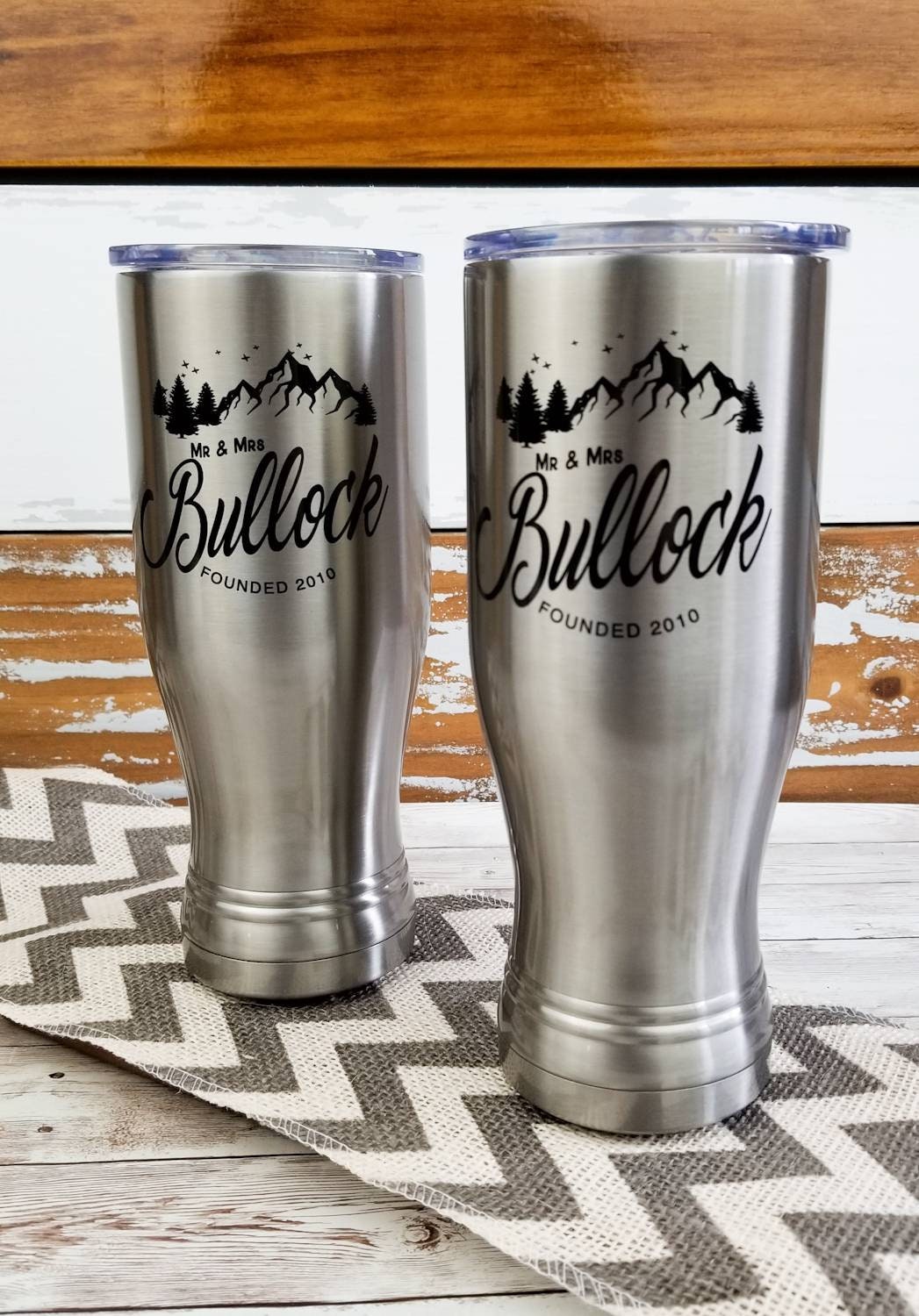 Anniversary Gift For Couples, Personalized SS Pilsner Set, Tin Anniversary gift, 10th Anniversary Gift