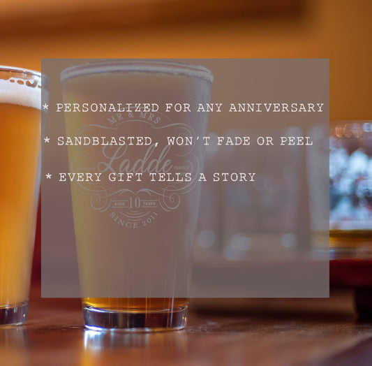 10th Anniversary Gift, Personalized Pint Glass, Anniversary Gift, Couples Home Bar Gift