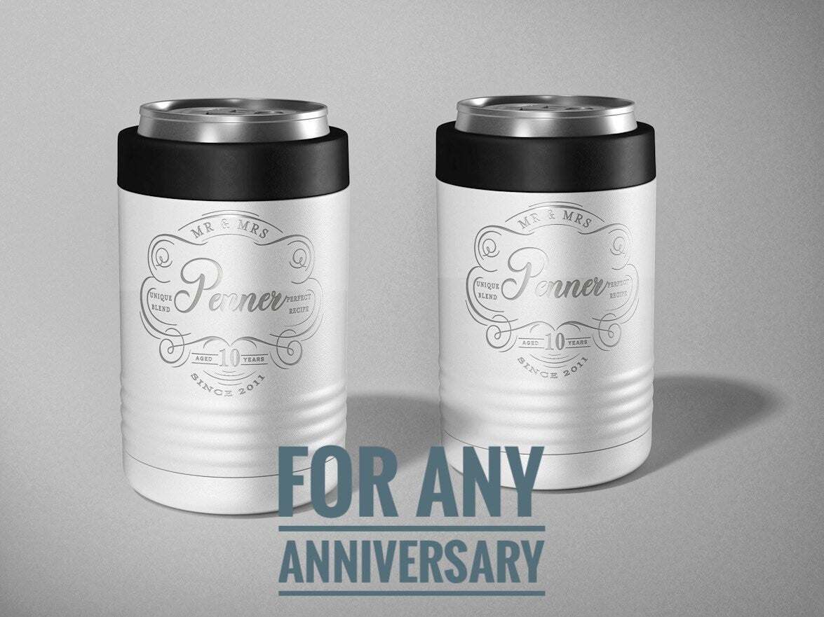 10th Anniversary Gift Personalized Stainless Steel Beverage Insulator Set, Tin anniversary gift