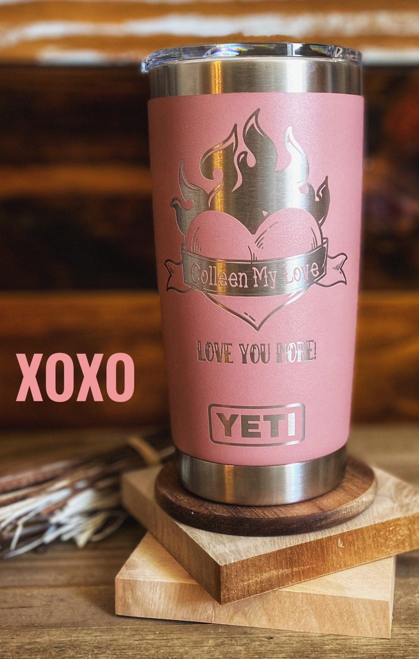 Personalized Flaming Love Tumbler, Personalized Valentine Yeti or Polar Tumbler, Anniversary