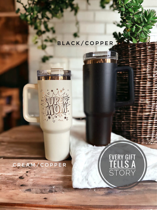 Mothers Gift, Mother's Day Gift, Mothers Personalized 40oz Cream Copper Tumbler, Mom Birthday, Mama Tumbler