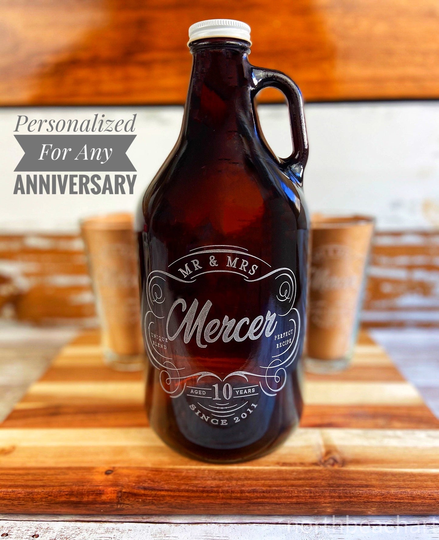 Personalized Couples Anniversary Growler and Pints