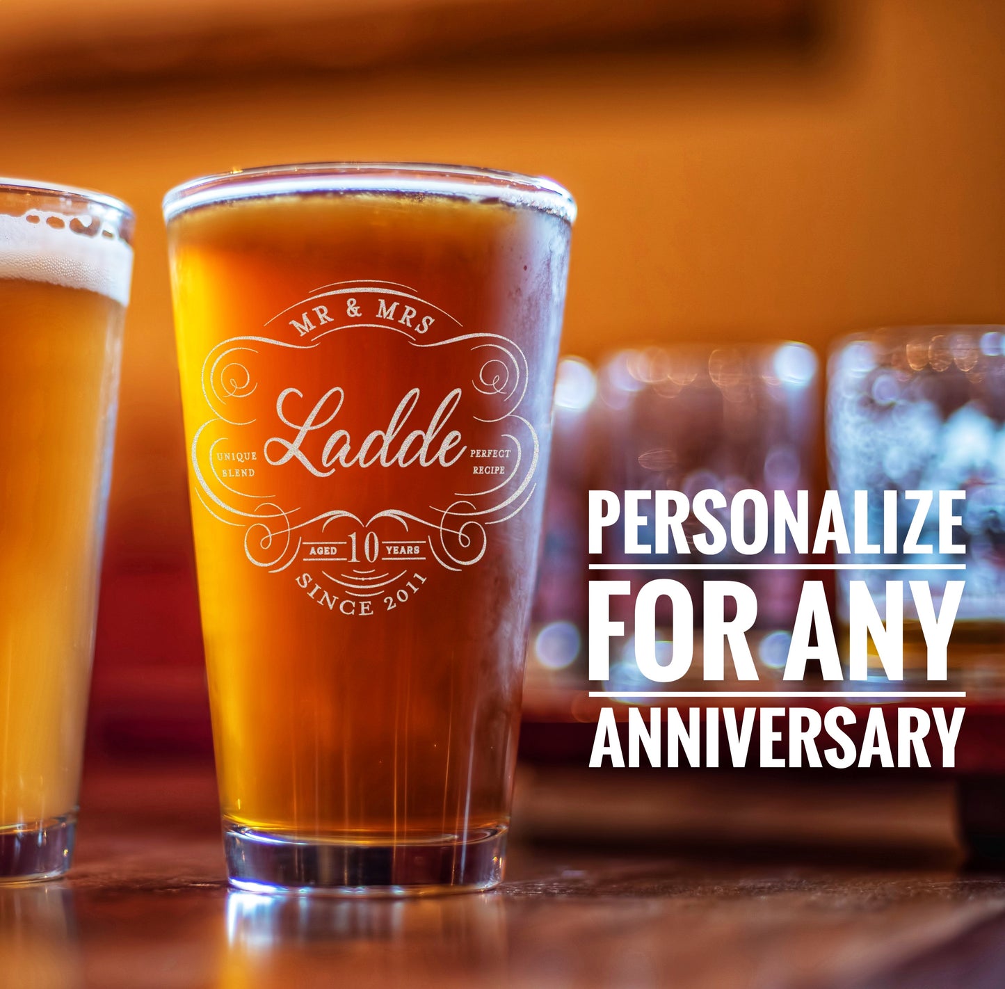 Personalized Couples Anniversary Growler and Pints