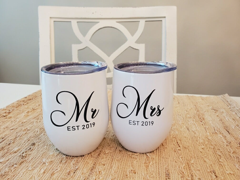 Mr and Mrs Established Tumbler Set - Engraved Stainless Steel Tumbler,  Stainless Cup, Wedding Gift