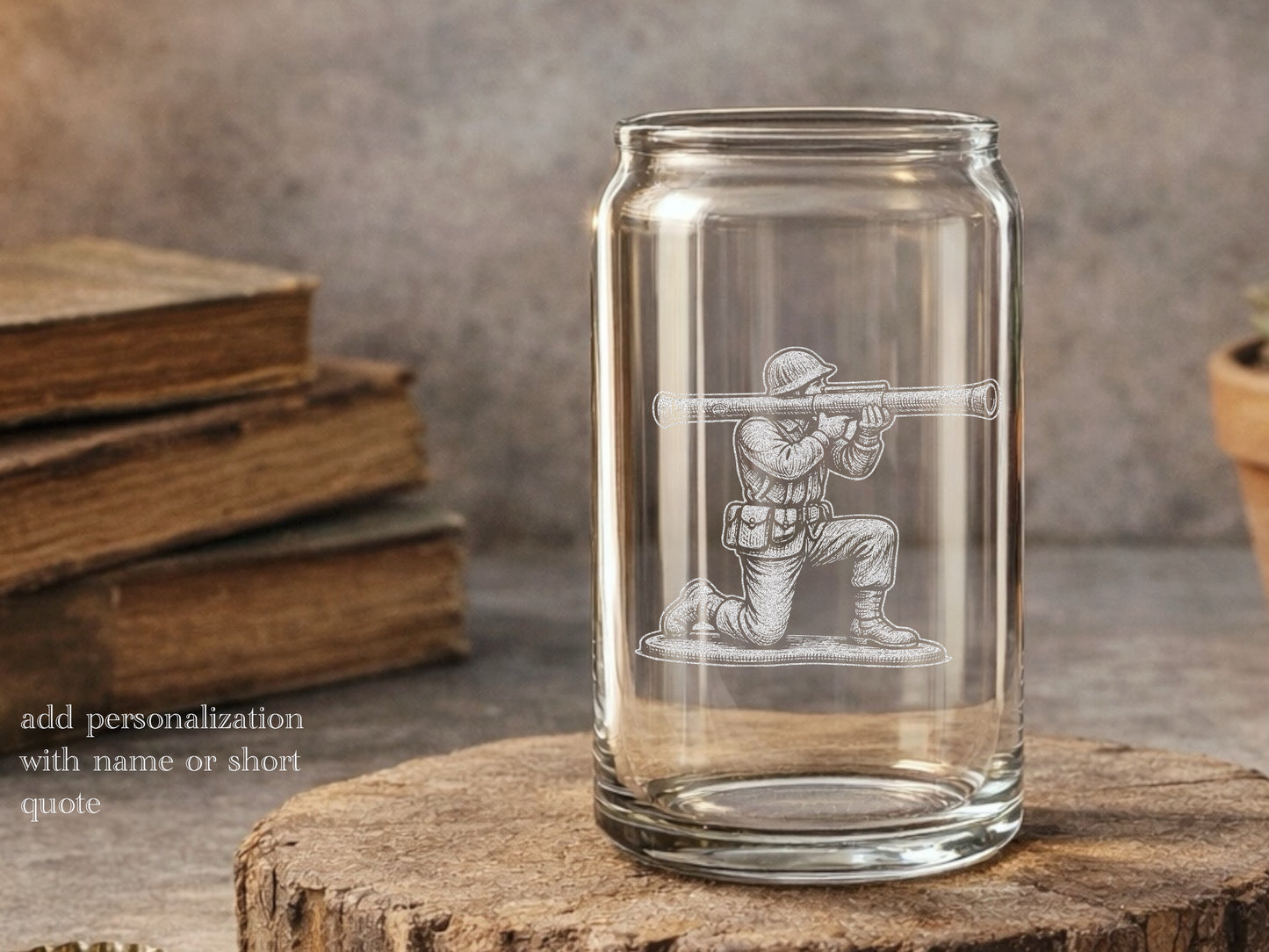 Toy Soldier Bazooka Glass | Personalized Military Gift - Engraved Whiskey Wine Beer Tea Drinkware for Army Retirement