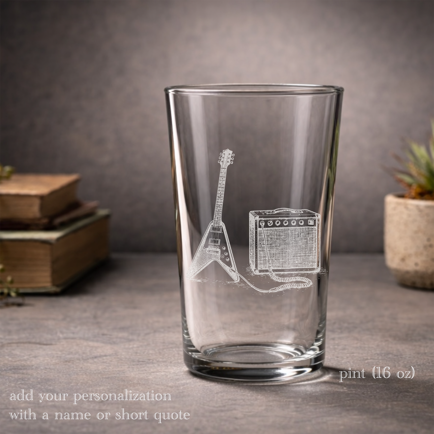 Guitar Musician Flying-V Glasses | Engraved Wine, Whiskey, Beer & Tea Glassware for Music Lovers