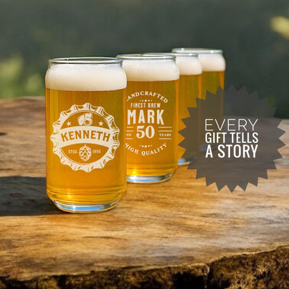 Personalized Beer Can Glass, Birthday, Sandblasted Custom Barware,  Fathers Day, Corporate, Dad, For Him, Custom Groomsmen Gift,