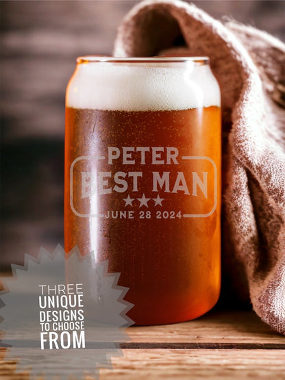 Personalized Groomsman Beer Can Glass, Laser Engraved 16oz Pint