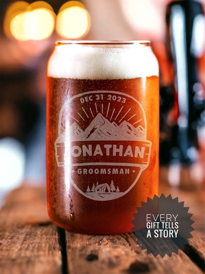 Personalized Groomsman Beer Can Glass, Laser Engraved 16oz Pint