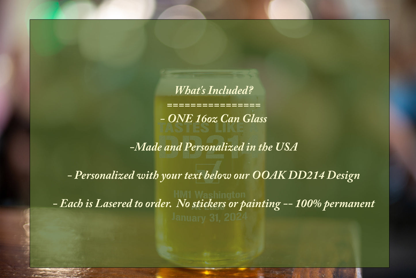 Military Retirement Gift, Military Veteran Gift, DD214 Gift, Personalized Veteran Can Style Glass,