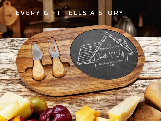 Personalized Wood Slate Cheese Board Set | New Home Gift | Realtor Closing Present | Housewarming Gift