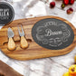 Anniversary Gift Personalized Cheese Board Set, Engraved Acacia Wood Slate Platter Oval with Tools, Custom Couple Gift