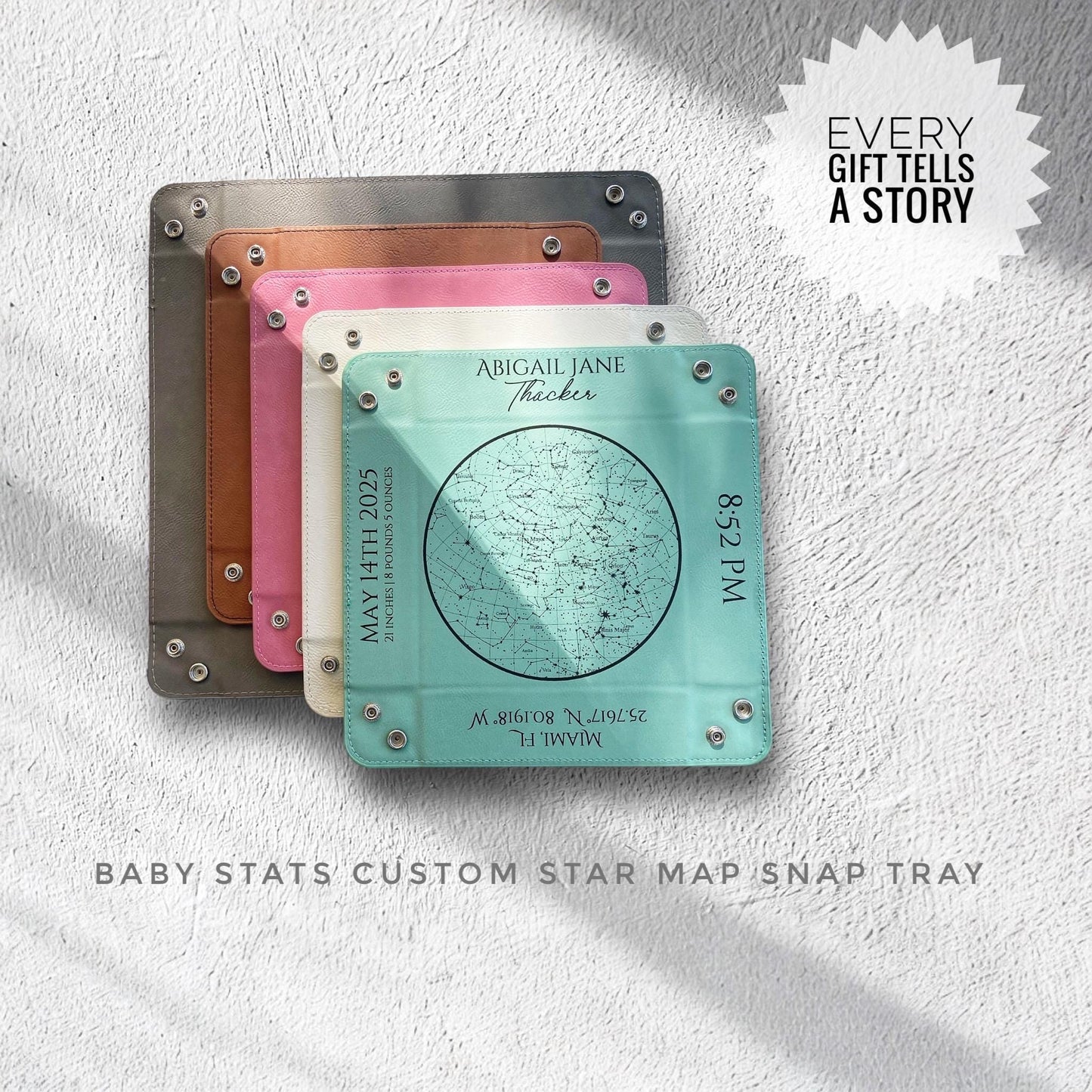 Personalized New Baby Stats Celestial Star Map Snap Tray gift, Newborn keepsake, Custom nursery decor, Engraved snap tray
