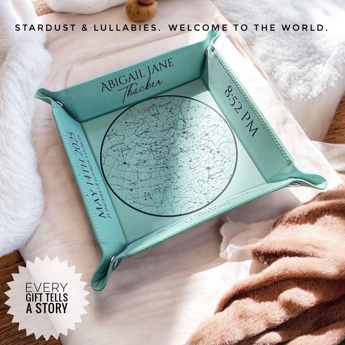 Personalized New Baby Stats Celestial Star Map Snap Tray gift, Newborn keepsake, Custom nursery decor, Engraved snap tray