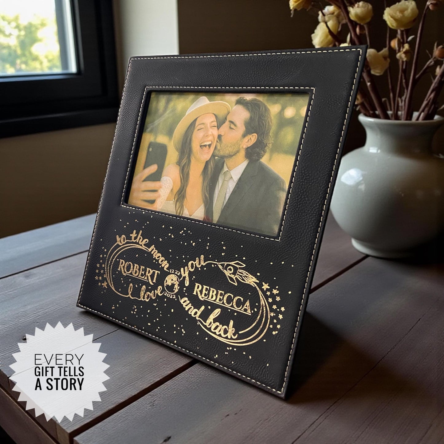 Personalized 3rd Anniversary Leather Gift, Couples Picture Frame, Custom Wedding Gift, Wedding gifts for couple, Engraved Photo Frame