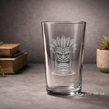 Tiki Dude Glasses | Hawaiian Tropical Bar Decor - Personalized Tiki Mask Drinkware - Beach Lover Gift