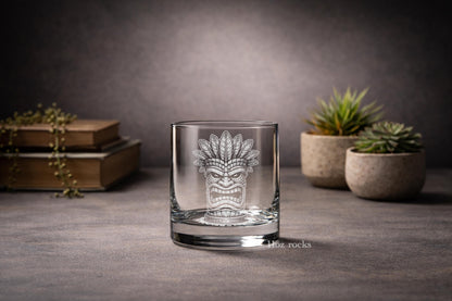 Tiki Dude Glasses | Hawaiian Tropical Bar Decor - Personalized Tiki Mask Drinkware - Beach Lover Gift