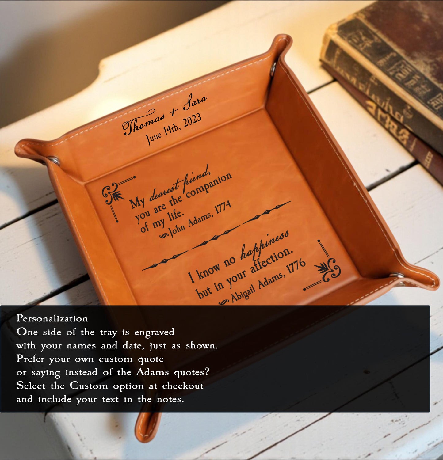 3rd Anniversary Gift Leather  | John & Abigail Adams Love Letter Personalized Leather Valet Tray Anniversary Gift Third Anniversary Gift