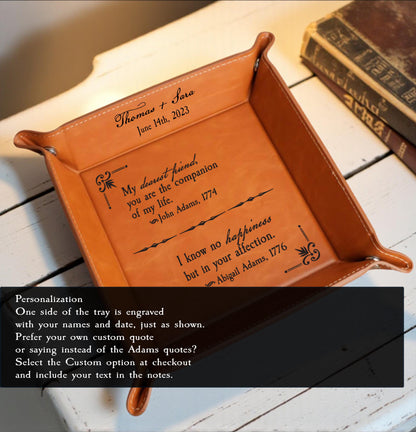 3rd Anniversary Gift Leather  | John & Abigail Adams Love Letter Personalized Leather Valet Tray Anniversary Gift Third Anniversary Gift