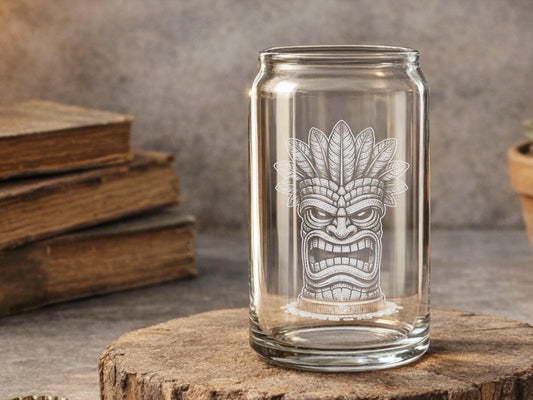 Tiki Dude Glasses | Hawaiian Tropical Bar Decor - Personalized Tiki Mask Drinkware - Beach Lover Gift