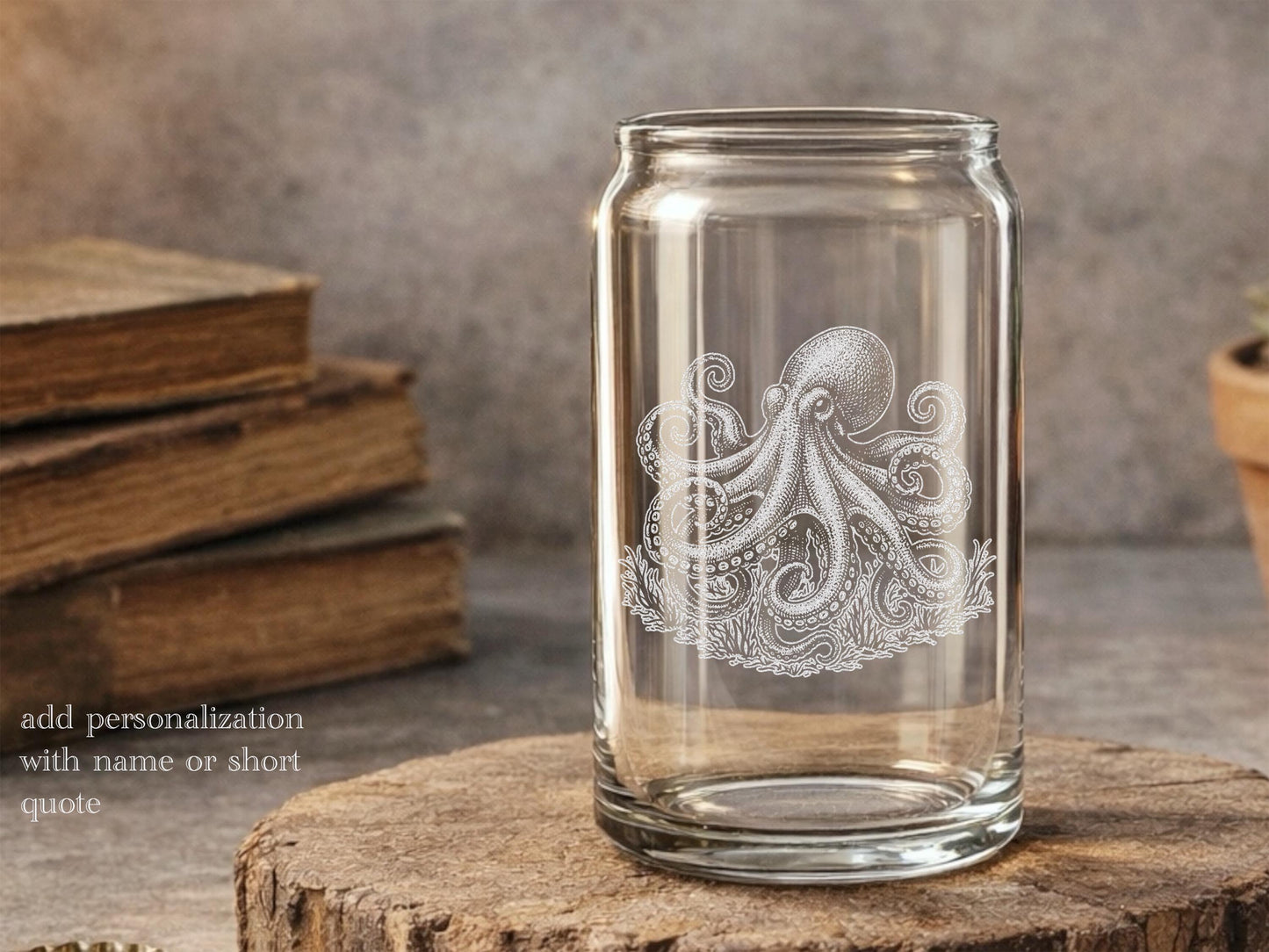 Ocean Octopus Glassware | Personalized Marine Life Gift, Engraved Whiskey Wine Beer Tea Drinkware for Sea Scuba Lover