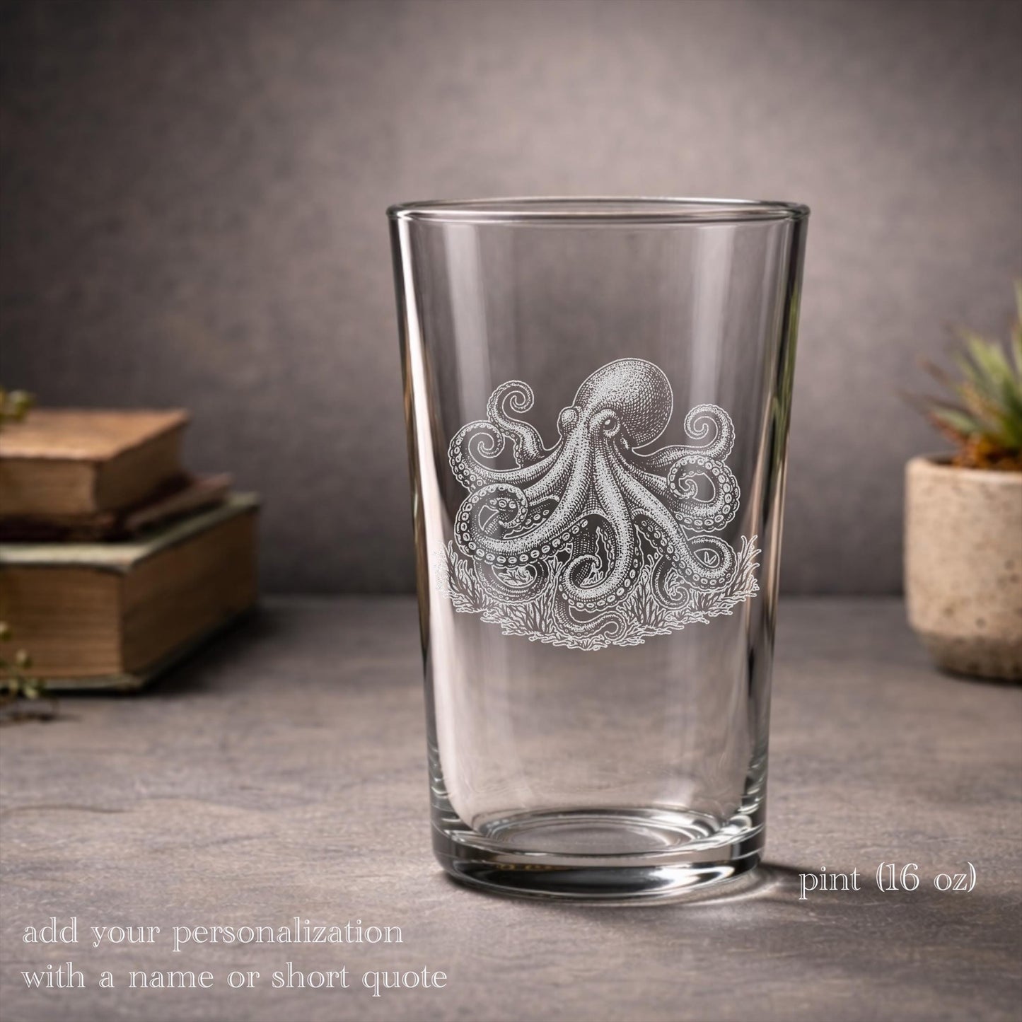 Ocean Octopus Glassware | Personalized Marine Life Gift, Engraved Whiskey Wine Beer Tea Drinkware for Sea Scuba Lover