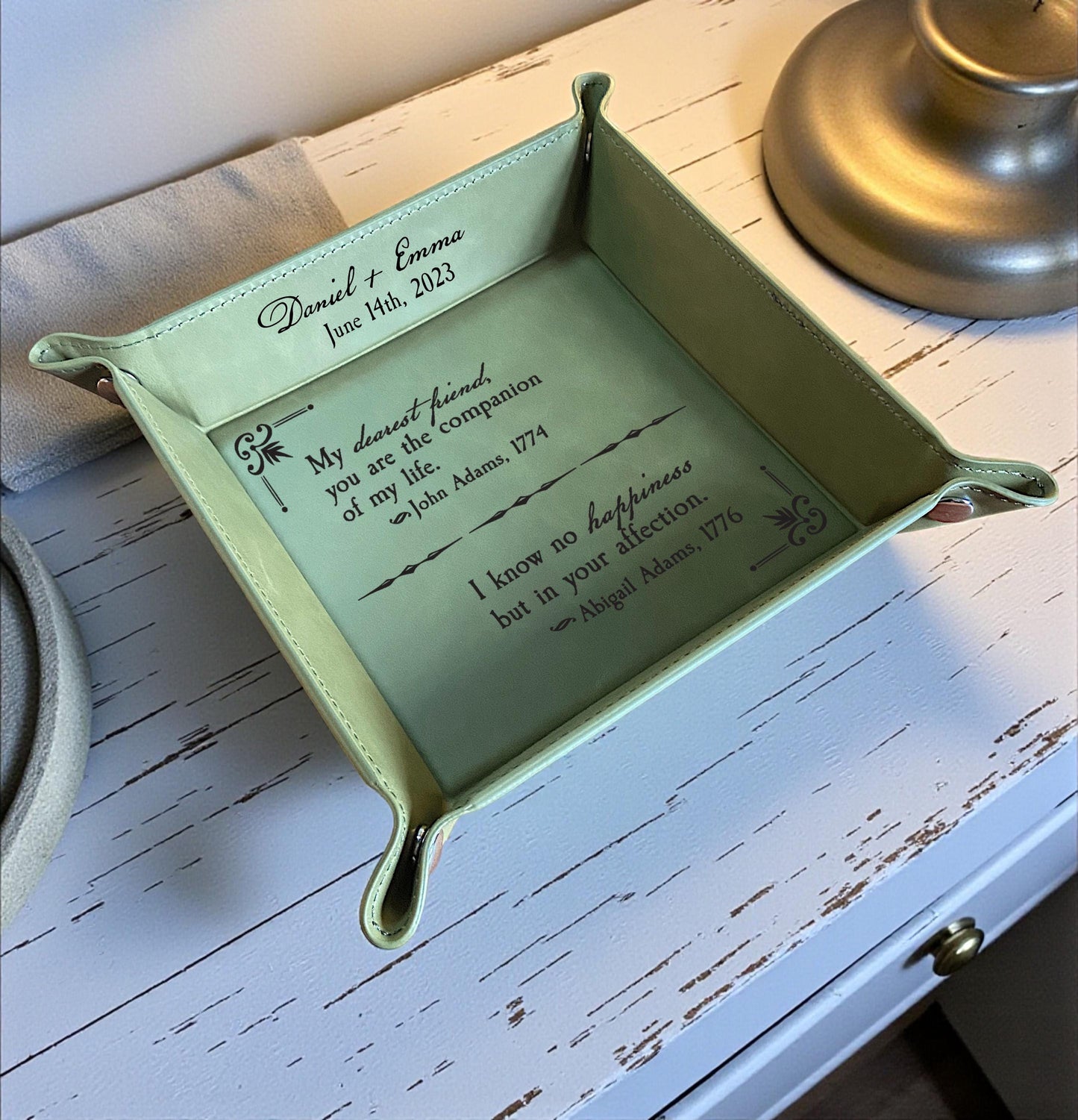 3rd Anniversary Gift Leather  | John & Abigail Adams Love Letter Personalized Leather Valet Tray Anniversary Gift Third Anniversary Gift