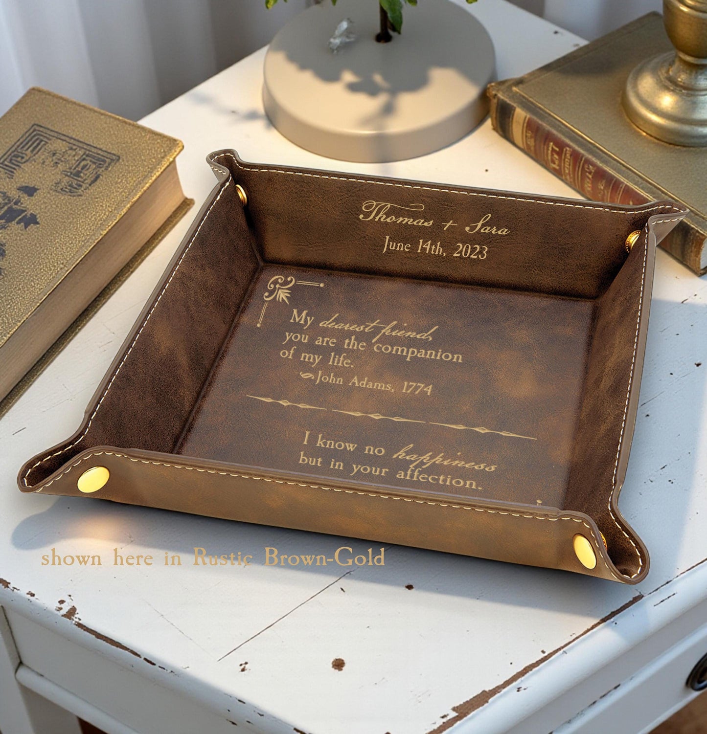 3rd Anniversary Gift Leather  | John & Abigail Adams Love Letter Personalized Leather Valet Tray Anniversary Gift Third Anniversary Gift