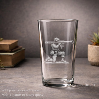 Toy Soldier Bazooka Glass | Personalized Military Gift - Engraved Whiskey Wine Beer Tea Drinkware for Army Retirement