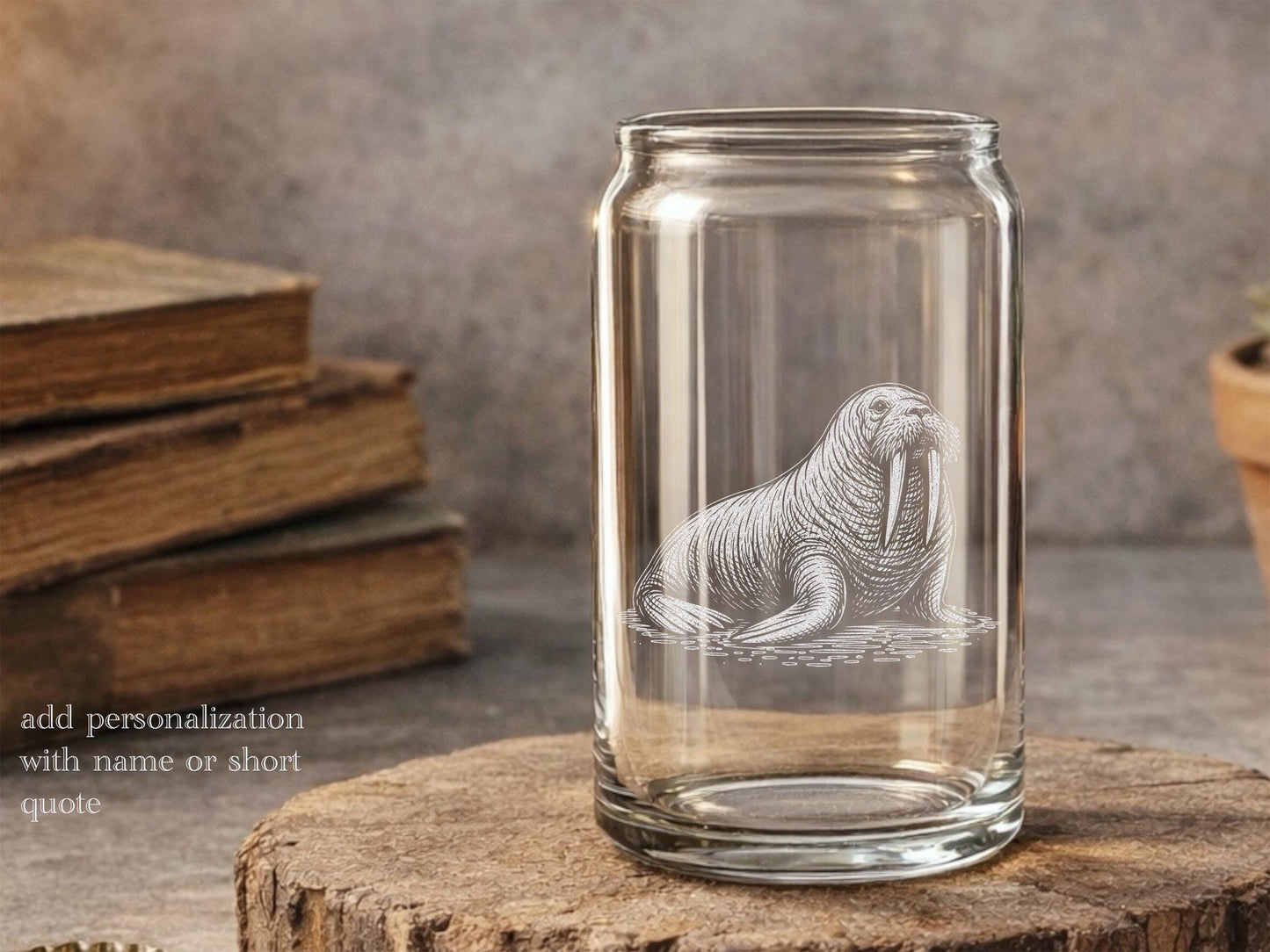 Walrus Drinkware | Personalized Arctic Wildlife Gift, Whiskey Wine Beer Glass for Ocean Lover Alaska Souvenir