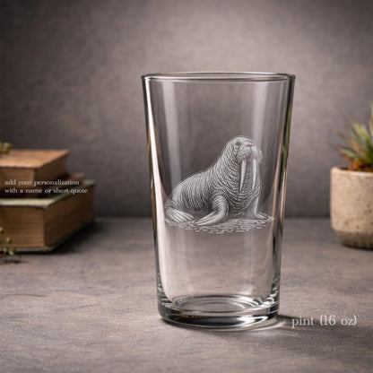 Walrus Drinkware | Personalized Arctic Wildlife Gift, Whiskey Wine Beer Glass for Ocean Lover Alaska Souvenir