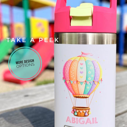 Personalized Kids Water Bottle with Name | Full Color Printed 12 oz Insulated Child Bottle with Straw Lid | Custom Back to School Tumbler