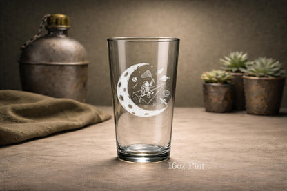 Astronaut Moon Glasses | Engraved Whiskey Rocks, Wine, Pint, Beer Can Drinkware Gift for Space Lovers & Astronomy Fans, Space Rocket Decor