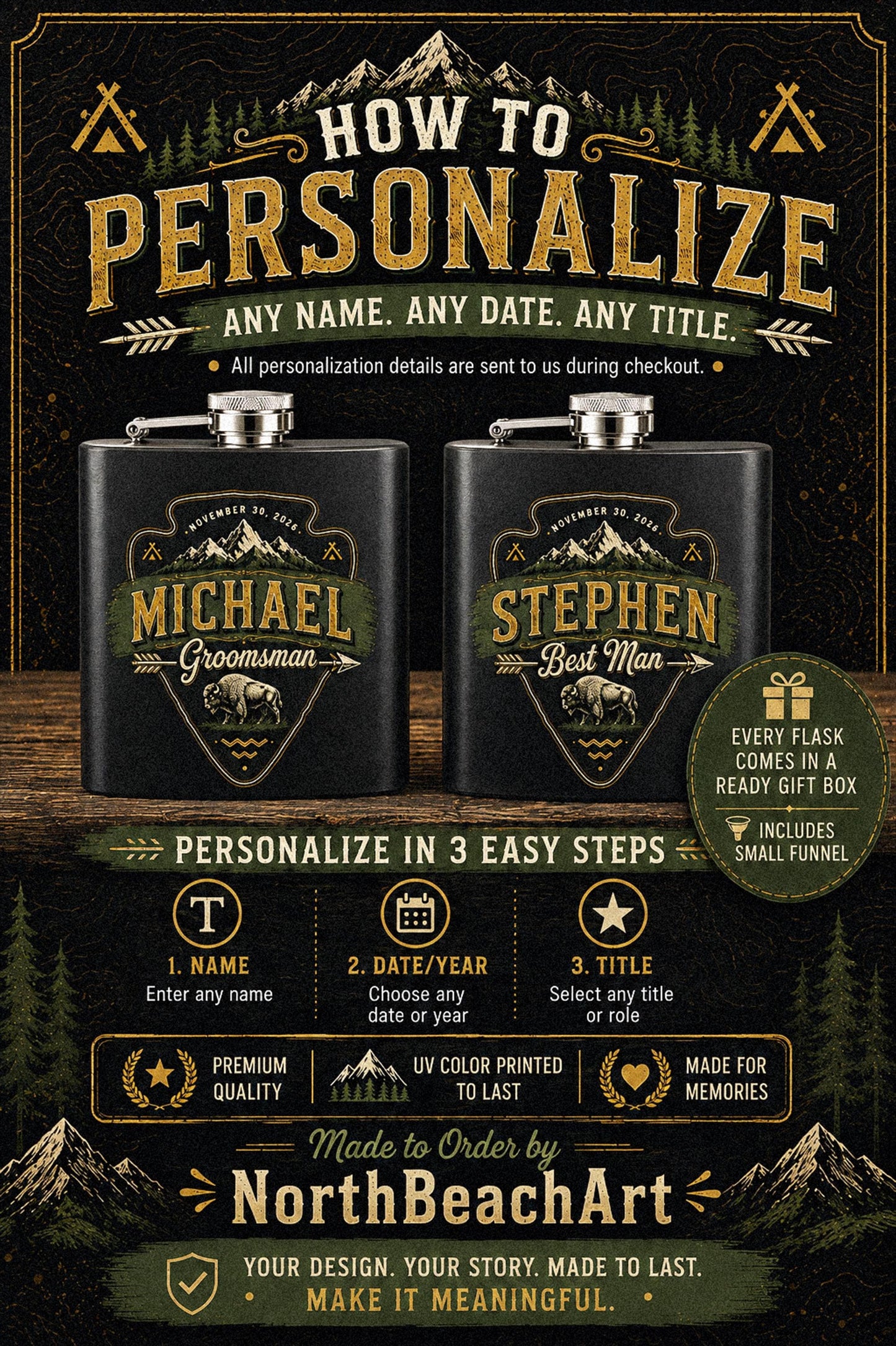 Unique Personalized Groomsman Flask Gift | Best Man, Father of Bride, Bachelor Party Keepsake