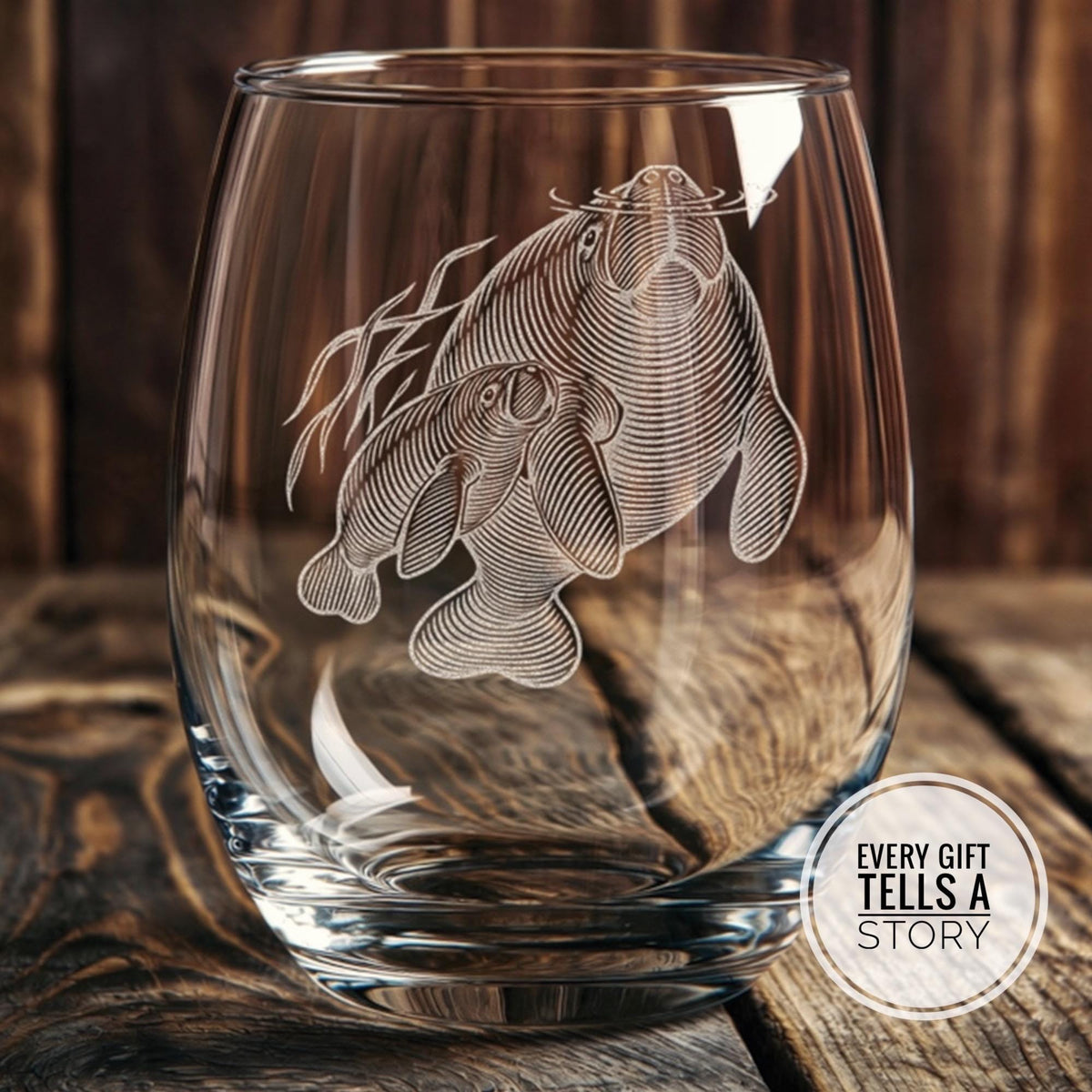 Manatee Drinkware | Personalized Marine Life Florida Springs Engraved Gift, Whiskey Wine Beer Tea Drinkware for Ocean Lovers